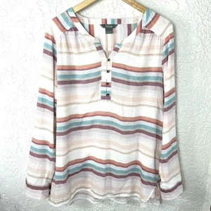 Natural Reflections Striped Popover Tunic Gauze Half Button Blouse  Size XL  - Picture 1 of 9