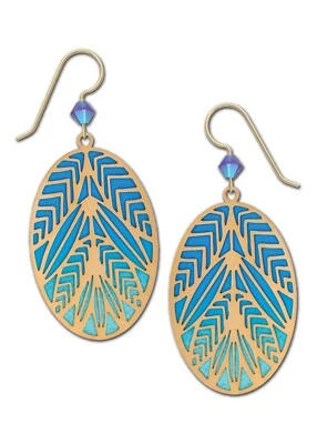 Adajio Oval Etched Design Over Turquoise Aqua Green Ombre Pierced Earrings - Image 1 of 3