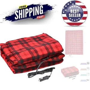 Portable 12-Volt Heated Fleece Blanket - Essential for Winter Travel & Camping - Picture 1 of 9