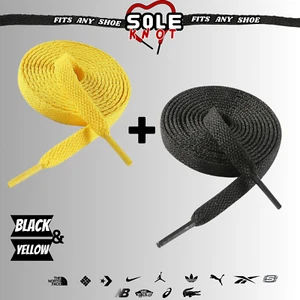 Shoe Laces - AF1 Supreme 2 Pair Shoe Laces 150cm-Black & Yellow - Picture 1 of 1