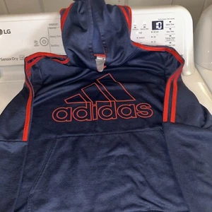 Adidas Boys Blue-Red Pullover Fleece Hoodie Youth Size L 14/16 - Picture 1 of 8