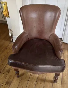Aniline Brown Leather Carver Chair Used  - Picture 1 of 14