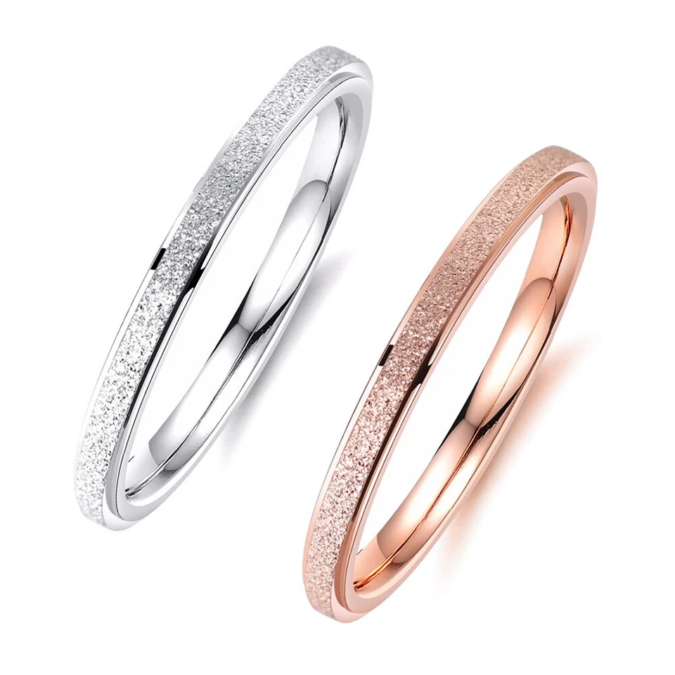 Anello 316L Acciaio Inox Argento Oro Rosa Sabbiato Step Edge Supplementare Donna - Immagine 1 di 1