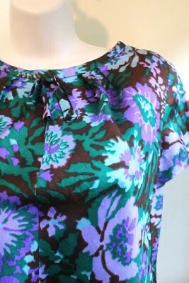 Vintage MCM Blouse Mode de Paris Womens S Purple Floral Cap Sleeve Back Button - Image 1 of 4