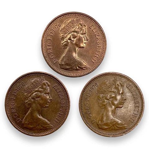 Lot of 3 1976 Great Britain UK New Penny Coins Elizabeth II Lovely! #GB6124 Cover