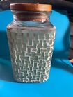 Pier 1 Imports Green Glass Mosaic Tile 9" Canister with Wood Lid