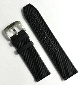 Original Tissot 22mm Black Rubber Watch Band Strap with Quick Release Pins - Picture 1 of 2