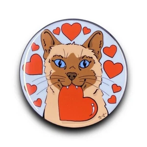Cioccolato Siamese Gatto Cuore San Valentino Spilla Bottone Fatto a Mano Arte Regalo 2,25" - Foto 1 di 16