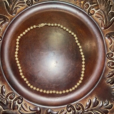German Vintage G Silver Pearl Necklace 16” inch Strand Creamy Pearls -H - Image 1 of 4