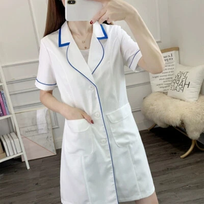 New Women Nurse Female Doctor White Dress Beautician Lab Coat Work Clothes (B) - Image 1 of 4