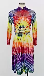 VINTAGE-Authentic 1970s Crochet Tyedye Gauzy Cotton Midi Dress Festival Bohemian - Bild 1 von 18