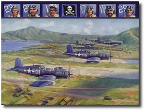 Fighting 17 von Jim Laurier "Jolly Rogers" F4U Corsair signiert von 3 VF-17 Piloten - Bild 1 von 1