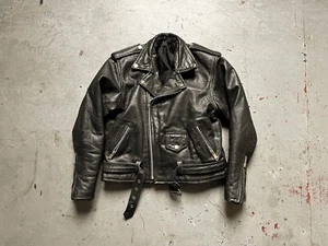 90s Vintage Black Leather Motorcycle Racing Biker Cafe Jacket Kids Toddler Size - Picture 1 of 11