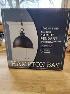 Hampton Bay Tallulah 1-Light Pendant Matte Black w/Gold Interior New - Picture 1 of 4
