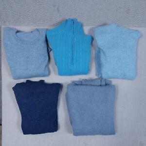100% Cashmere Sweaters Lot Of 5 Crafters Cutters Bundle Blue Flawed