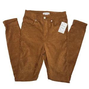 NEW Good American Good Waist Faux Suede Pants in Tobacco Brown Women's Size 0/25 - Picture 1 of 13