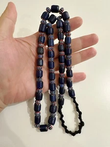 Venetian inspired glass beads blue chevron beads necklace,Nepal - Picture 1 of 5