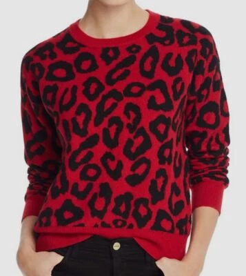 $499 Suéter Aqua Mujer Rojo Cuello Redondo Hombro Caído Leopardo Jacquard Cachemira XS Foto 1 de 2