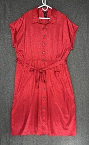 Millenium Midi Shirt Dress Womens Plus 3X Red Animal Print Button Front Satin - Picture 1 of 17