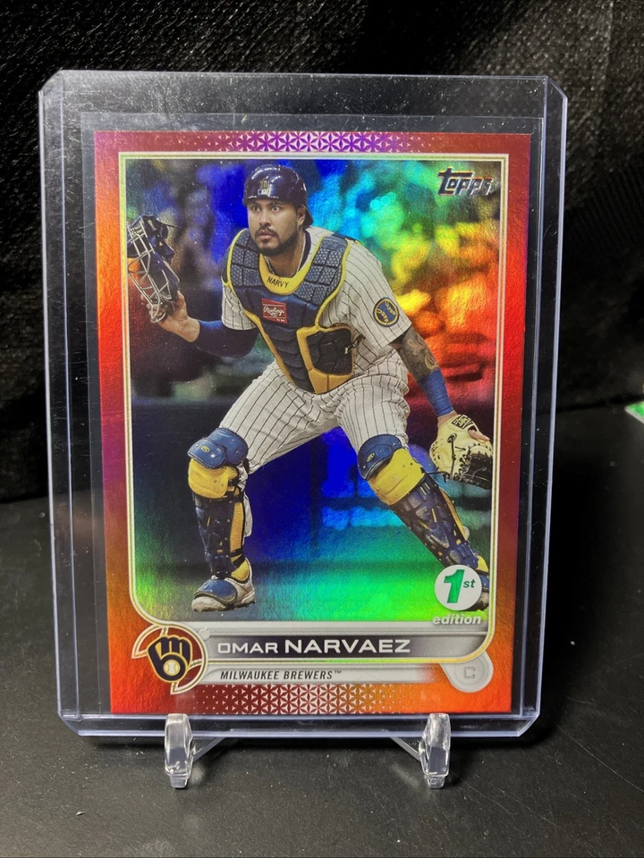 2022 Topps 1st Edition - Red Foil #139 Omar Narvaez 16/50 Milwaukee Brewers - Image 1 of 4