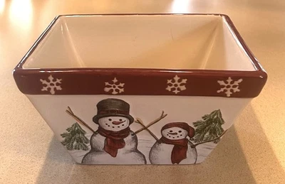 St Nicholas Square Yuletide Bowl Dish Snowman Holidays Christmas Decor - Image 1 of 4