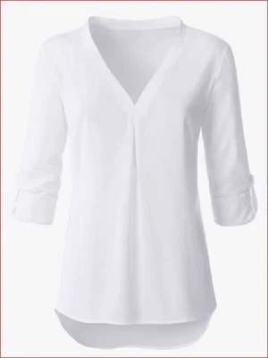 MARKENLOS Bluse weiß Damen Longbluse mit verlängertem Rückenteil