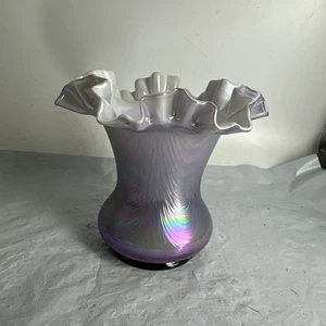 FENTON Art Glass Light Violet Lilac Overlay Iridescent Ruffled Edge Vase - Picture 1 of 8