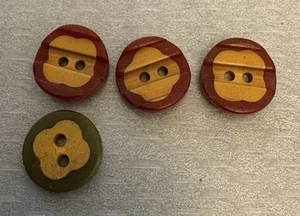 Vintage Bakelite Cookie Buttons Lot 4 Red Butterscotch Green Reversible 13mm - Picture 1 of 3