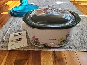 Rival Oval Crock Pot Slow-Cooker Stoneware 5.5 qt. Floral Herbs Spices Vintage - Picture 1 of 18