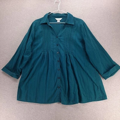 Camisa CJ Banks para mujer 1X verde azulado botón delantero manga 3/4 blusa texturizada Foto 1 de 4