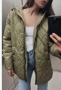 ZARA HOODED PUFFER JACKET. LIGHT KHAKI. SIZE XS - Picture 1 of 3