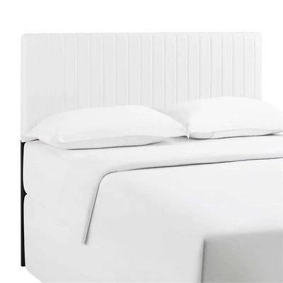 Pemberly Row Modern Faux Leather Full Queen Headboard in White - Image 1 of 4