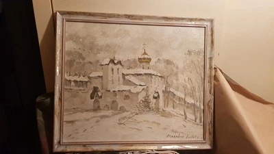 Peinture  Huile sur Toile Monastère russe d' Anatoly ANNENKOV - Photo 1/4