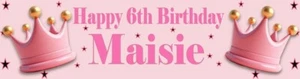 PERSONALISED BANNERS NAME AGE PHOTO BIRTHDAY PARTY Crown pink 6th 7th 8th 9th S2 - Picture 1 of 4