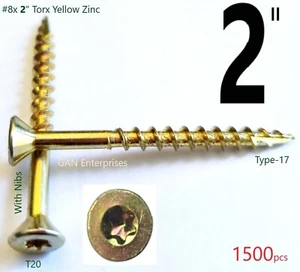 Torx T20 Star Flat Head 8 x 2 Yellow Zinc Type 17 Outdoor Wood Screw (1500)  - Picture 1 of 1