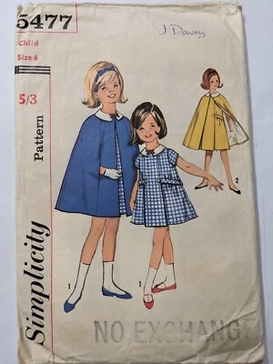 Rare 50s Vintage Butterick Pattern 5477 Girls Cape & Dress Size 6 - Image 1 of 2