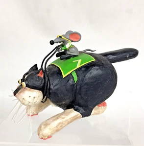 Vintage Possible Dreams Cagey Critters Katze Ratte Rennen handgeschnitzte Holzfigur 7 Zoll - Bild 1 von 10