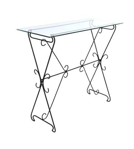 Vintage Norwegian Artist Made Bent Welded Steel Rebar Glass Console Table Bar Cover