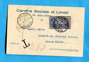 ESPRESSO ISOLATO - EXPR.FLO.£.1,25 ann.CARPI, 01.09.27 su cartolina (262071) - Picture 1 of 1