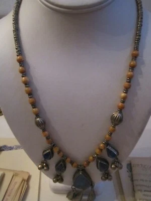 HANDMADE INDIAN NECKLACE WITH LAPIS STONES? - 22" LONG - SC-9 - Image 1 of 3