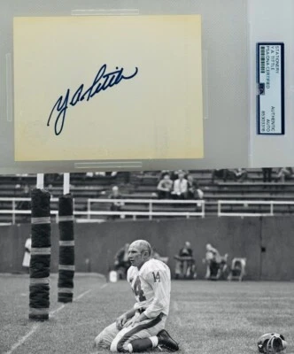 PSA DNA YA Y A Tittle Signed 4x6 Stationary Cut Certified Slabbed Giants 49ers - Image 1 of 3