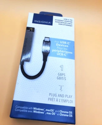 ADAPTADOR INSIGNIA 1GBPS USB-C A ETHERNET -Funciona con Windows y Mac - NS-PA3C6E-C Foto 1 de 3