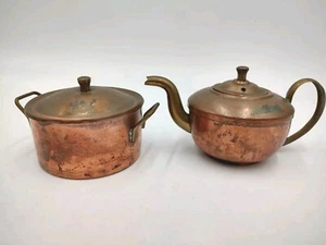 Ethan Allen Kupfer & Messing Zuckerdose Miniatur Teekanne & Pfanne signiert Vintage - Bild 1 von 19