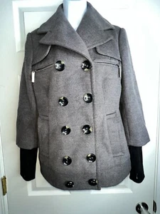 Chaqueta Abrigo Kensie Mujer Pequeña Gris Tejida Doble Pecho Guisante Manga S - Imagen 1 de 13