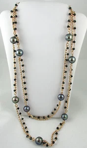 Honora Cultured Black Pearl 9.0mm and Black Spinel 36" Bronze Necklace - Picture 1 of 7