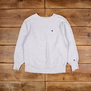Vintage Champion Logo Sweatshirt M Thrashed Reverse Weave Grau Rundhals - Bild 1 von 8