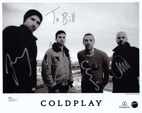 COLDPLAY HAND SIGNED 8x10 GROUP PHOTO       SIGNED BY ALL       TO BILL      JSA Cover
