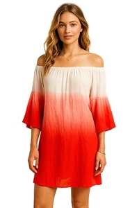 7 Islands XL Dip Dye Red White Rayon Tunic Dress India Boho Festival Summer - Picture 1 of 13