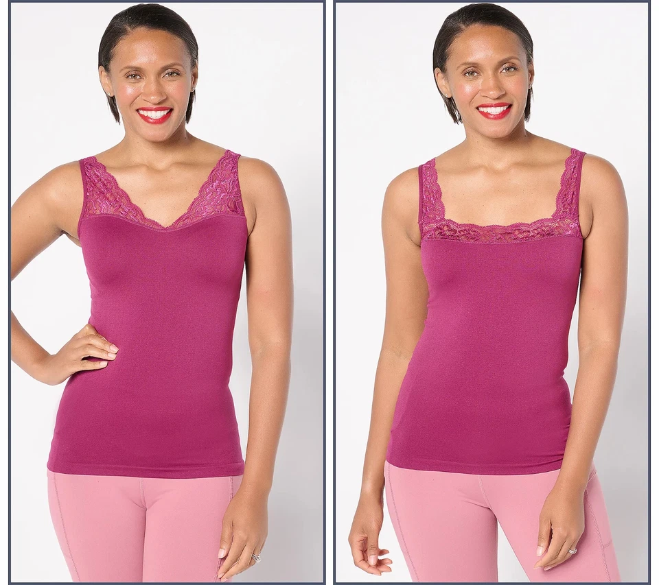 Breezies Curvas Naturales Encaje Sin Costuras Reversible Cami Berry Grande A647770 Foto 1 de 3