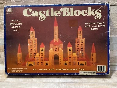 CASTLE BLOCKS 1986 Chadwick Canton MA Wooden Storage Tray Building COMPLETE - Image 1 of 4